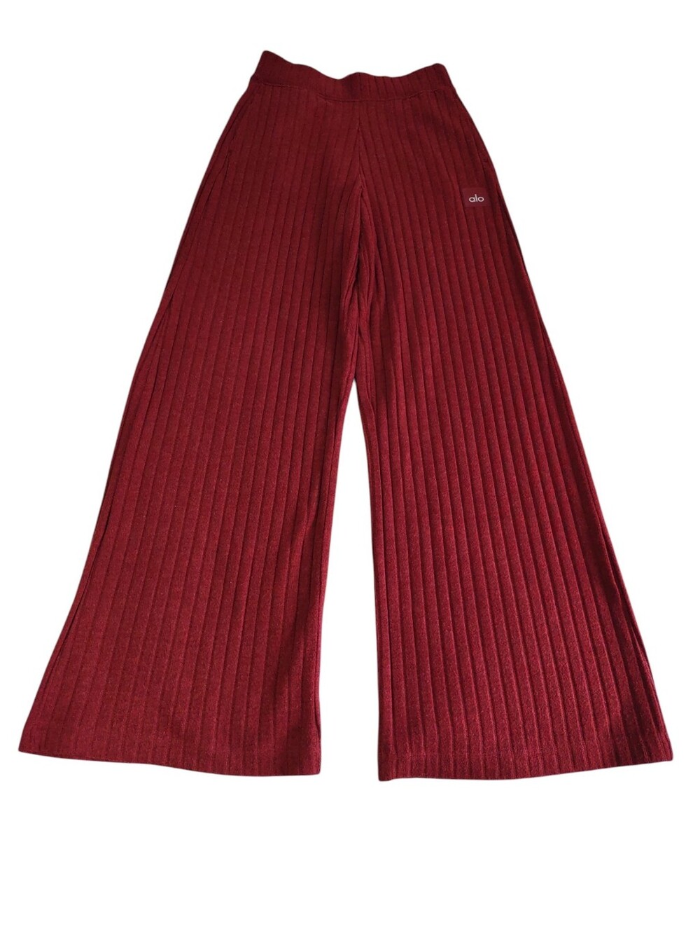 Alo Red Ribbed Knit Wide Leg Pants